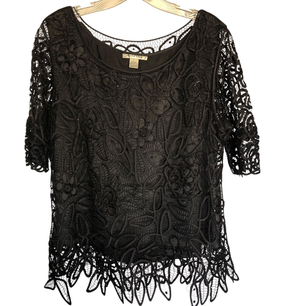 Silken Poetry Size Large Stylish Black 100% SILK Formal Lace Skirt and Top Set. - Picture 9 of 11